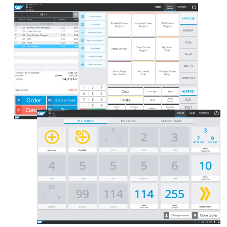 Interface de serviço de mesas do SAP Customer Checkout